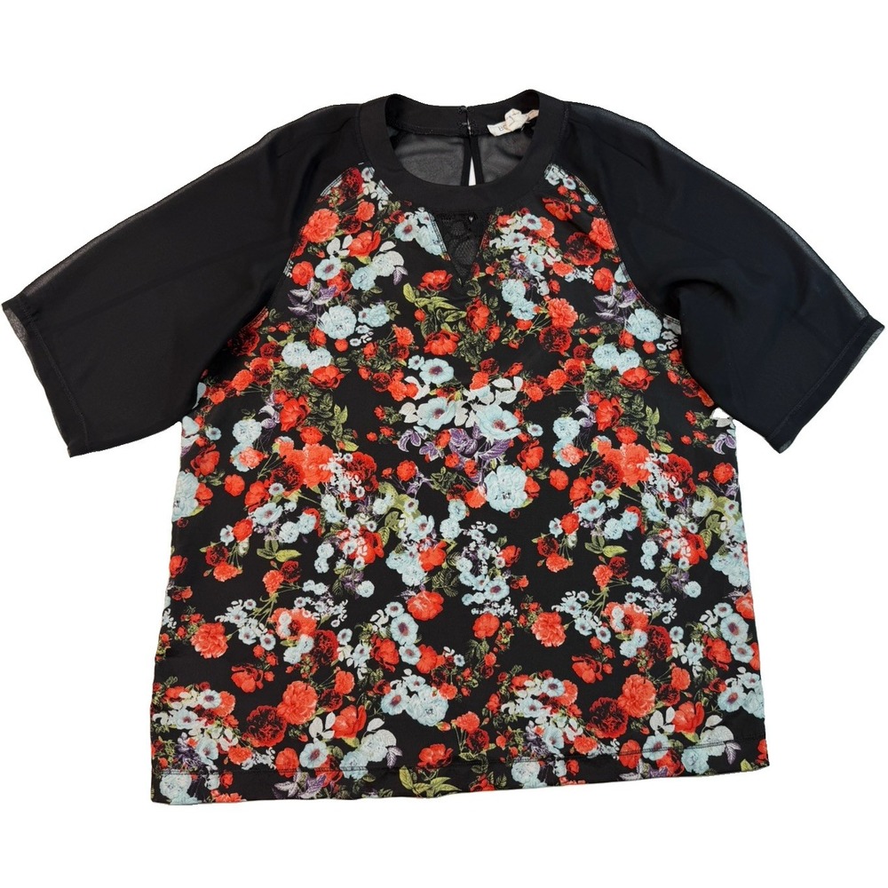 BCBG Generation Sheer Floral Blouse Size M Black Romantic Goth Mesh Top